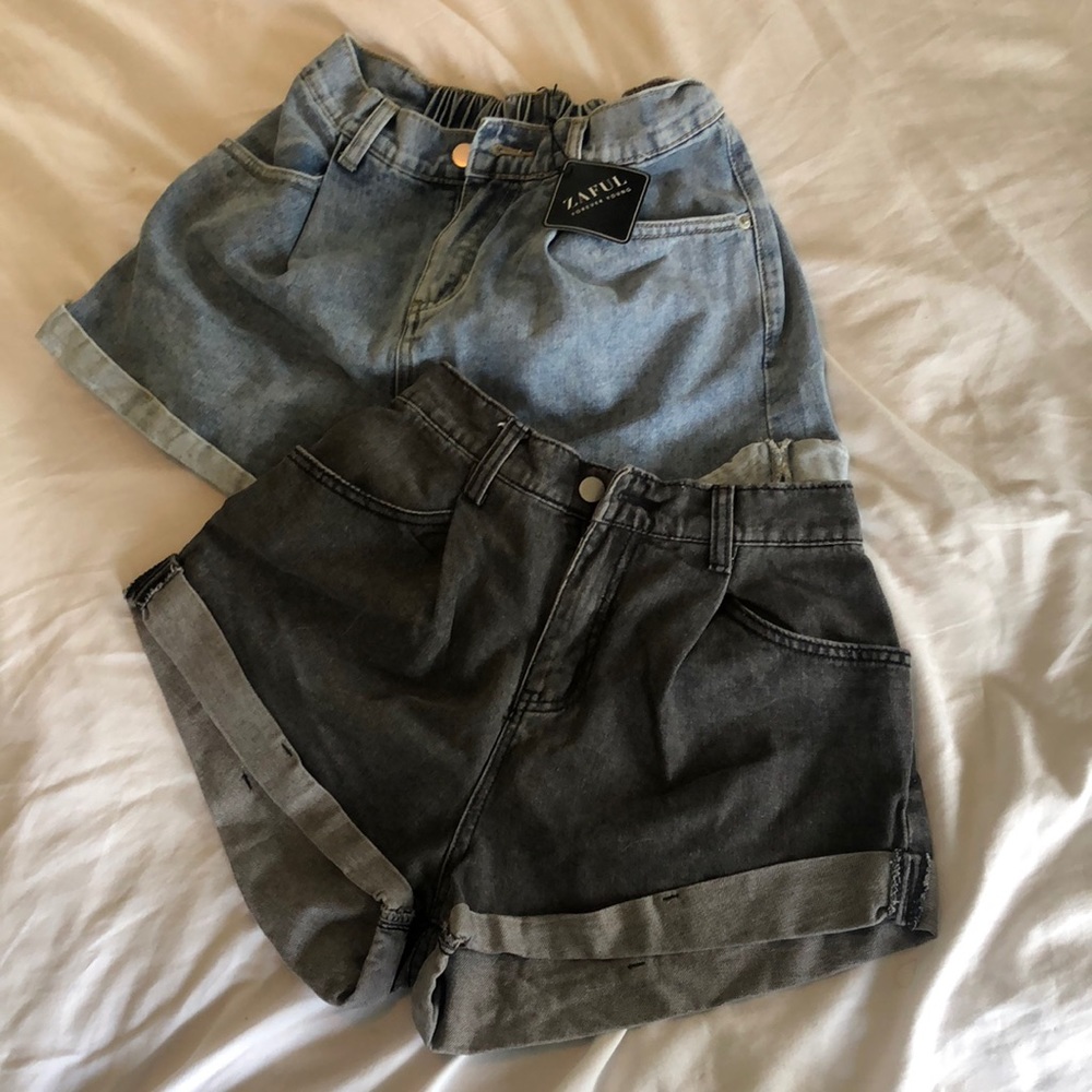 zaful denim shorts 2 pairs blue and grey